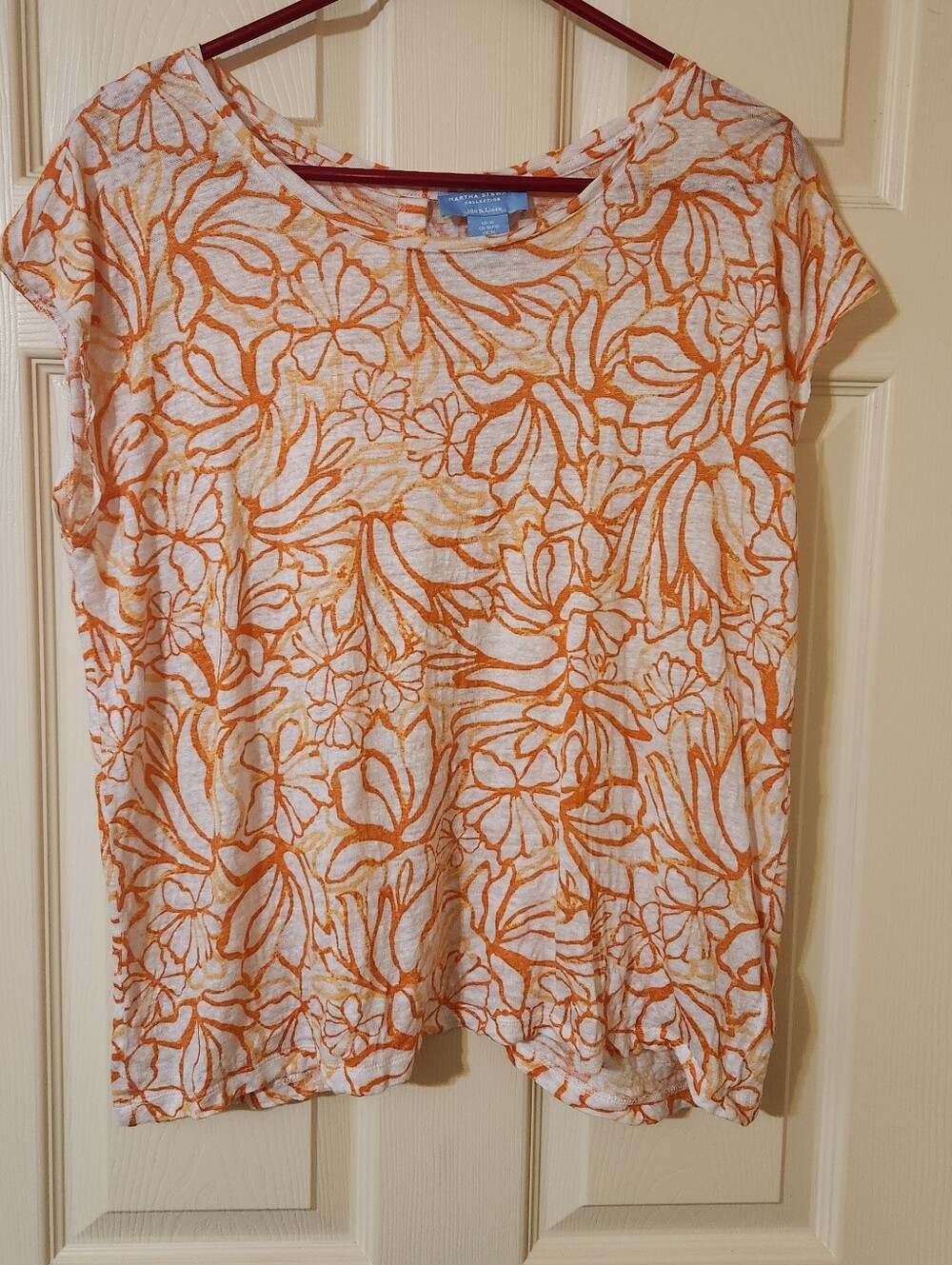 Martha Stewart Collection 100% Linen Top White/Orange Floral Size XL Coastal